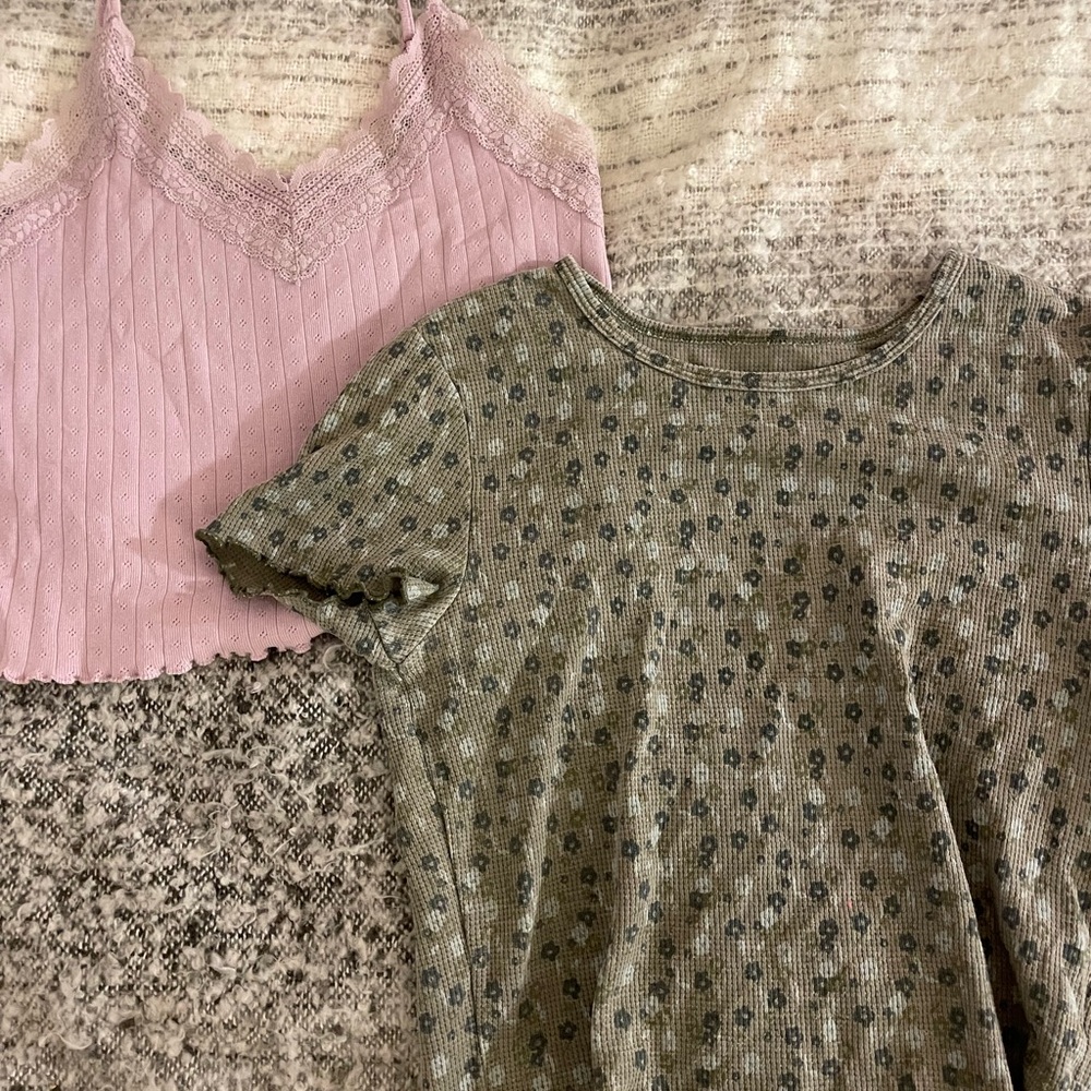 Purple Lace Trim Tank and Green Flower Print Tee